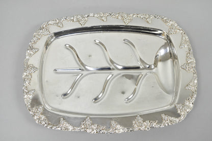 Antique English Victorian Silver Plated Grapevine Meat Cutlery Tray by Benedict