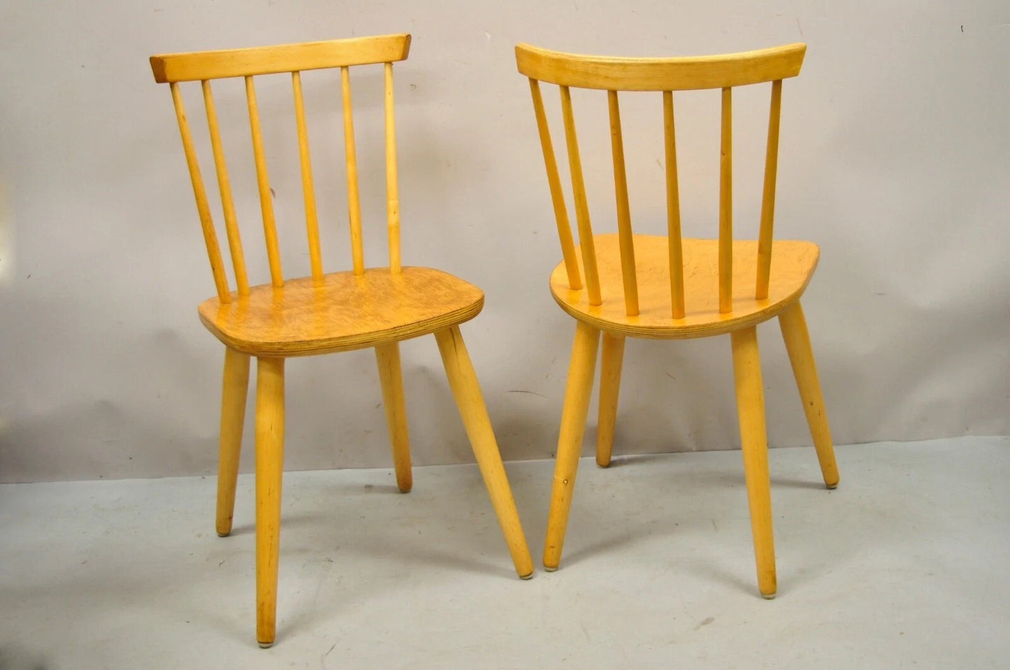 Vintage Mid Century Modern Spindle Back Birch Maple Side Chairs - a Pair