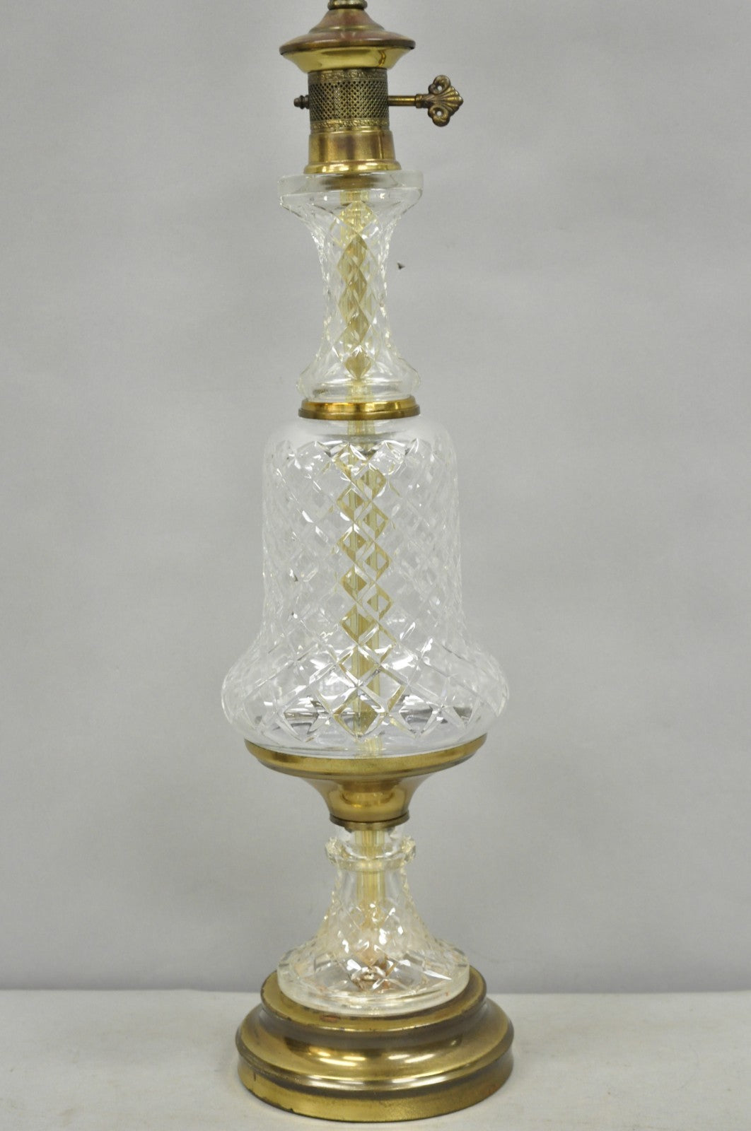 Vintage French Empire Style Crystal Glass Pineapple Column Brass Table Lamp