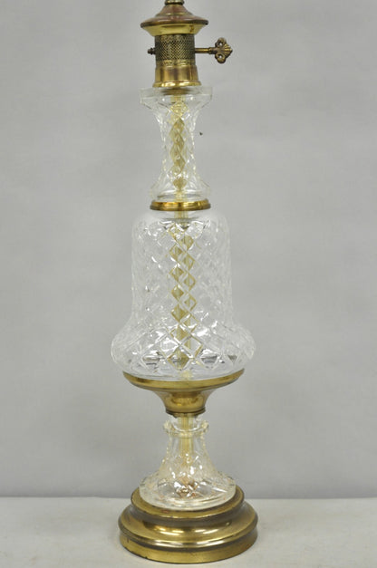 Vintage French Empire Style Crystal Glass Pineapple Column Brass Table Lamp