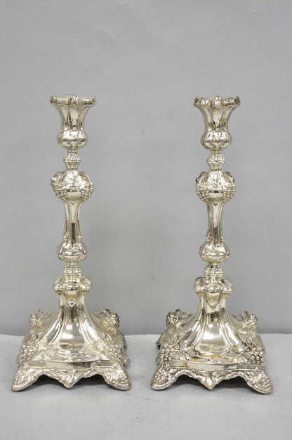 Antique Silver Plated Warsaw Imperial Russia 12" Candlestick Holders - a Pair