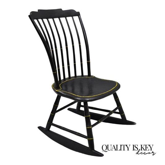 Antique Hitchcock Style Child's Black Bow Back Windsor Rocker Rocking Chair