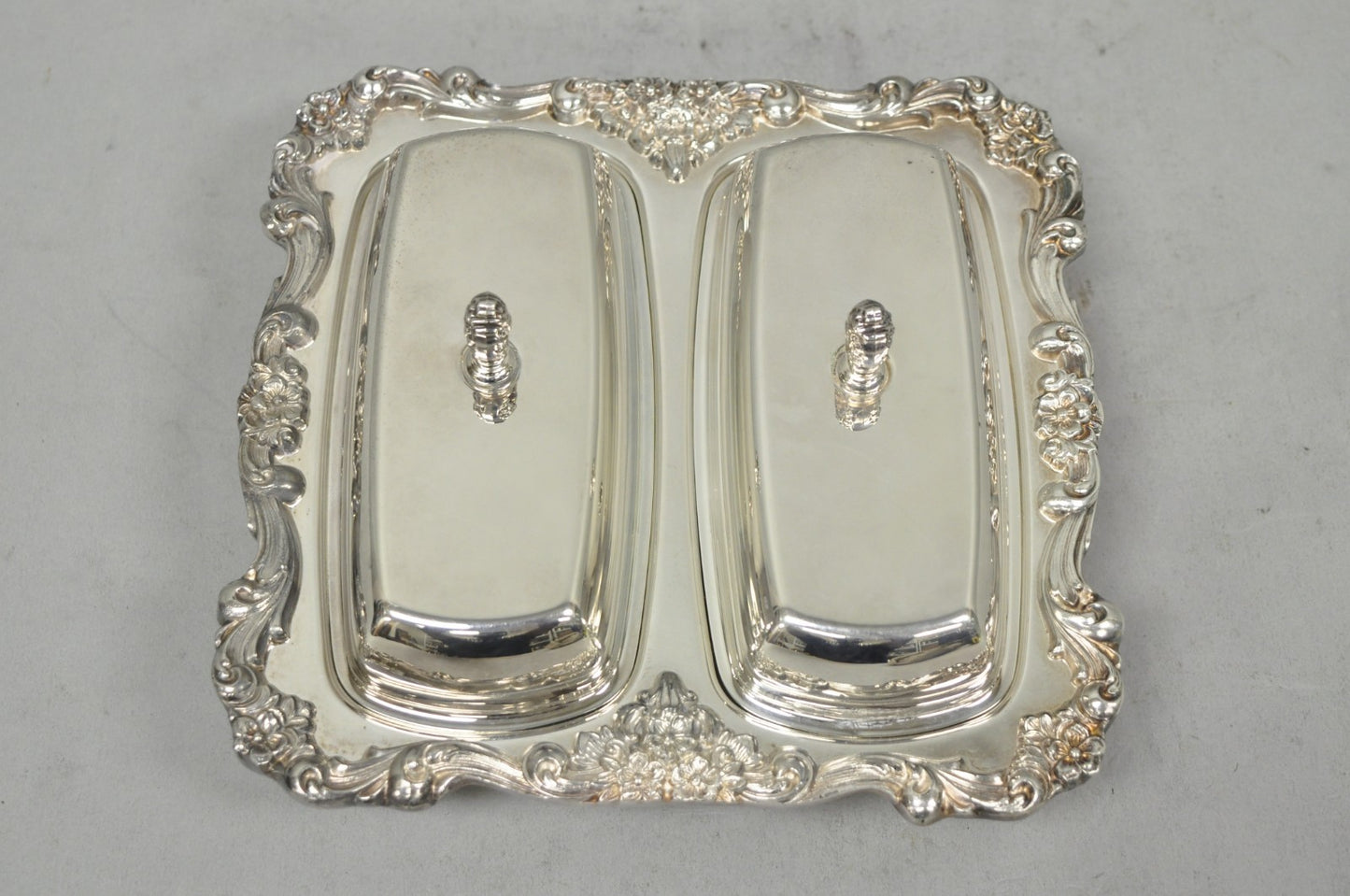 Vintage Poole Lancaster Rose Victorian Silver Plated Twin Double Butter Dish