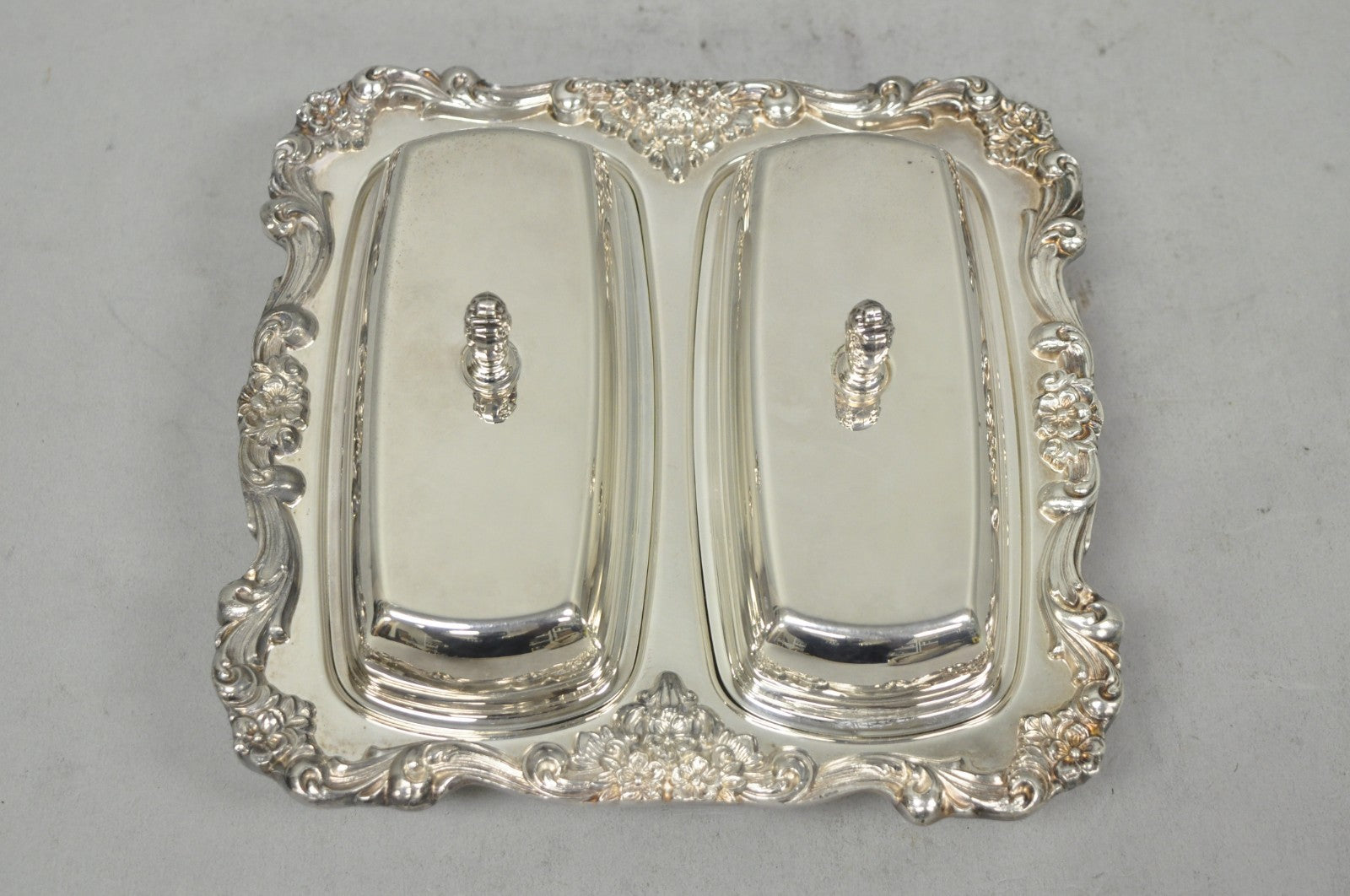 Vintage Poole Lancaster Rose Victorian Silver Plated Twin Double Butter Dish