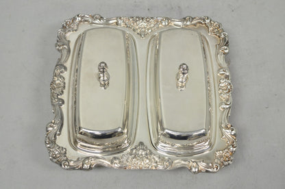 Vintage Poole Lancaster Rose Victorian Silver Plated Twin Double Butter Dish