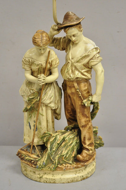 Vintage French Figural "Farmer Husband and Wife Praying over Crops" Table Lamp