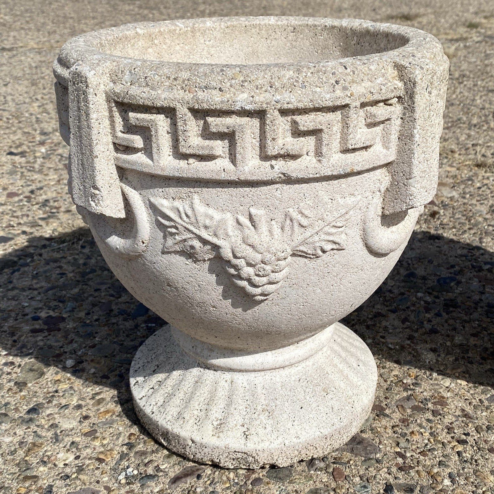 Vintage Greek Classical Style Concrete Greek Key Garden Flower Planter Pot, Pair