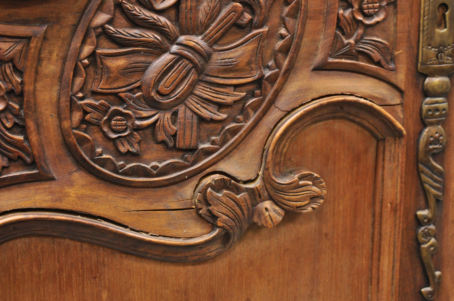 French Country Normandy France Carved Walnut Large Wardrobe Armoire Cabinet