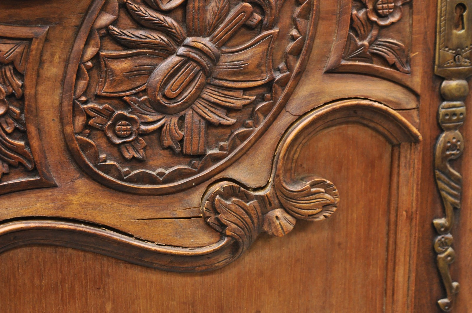 French Country Normandy France Carved Walnut Large Wardrobe Armoire Cabinet