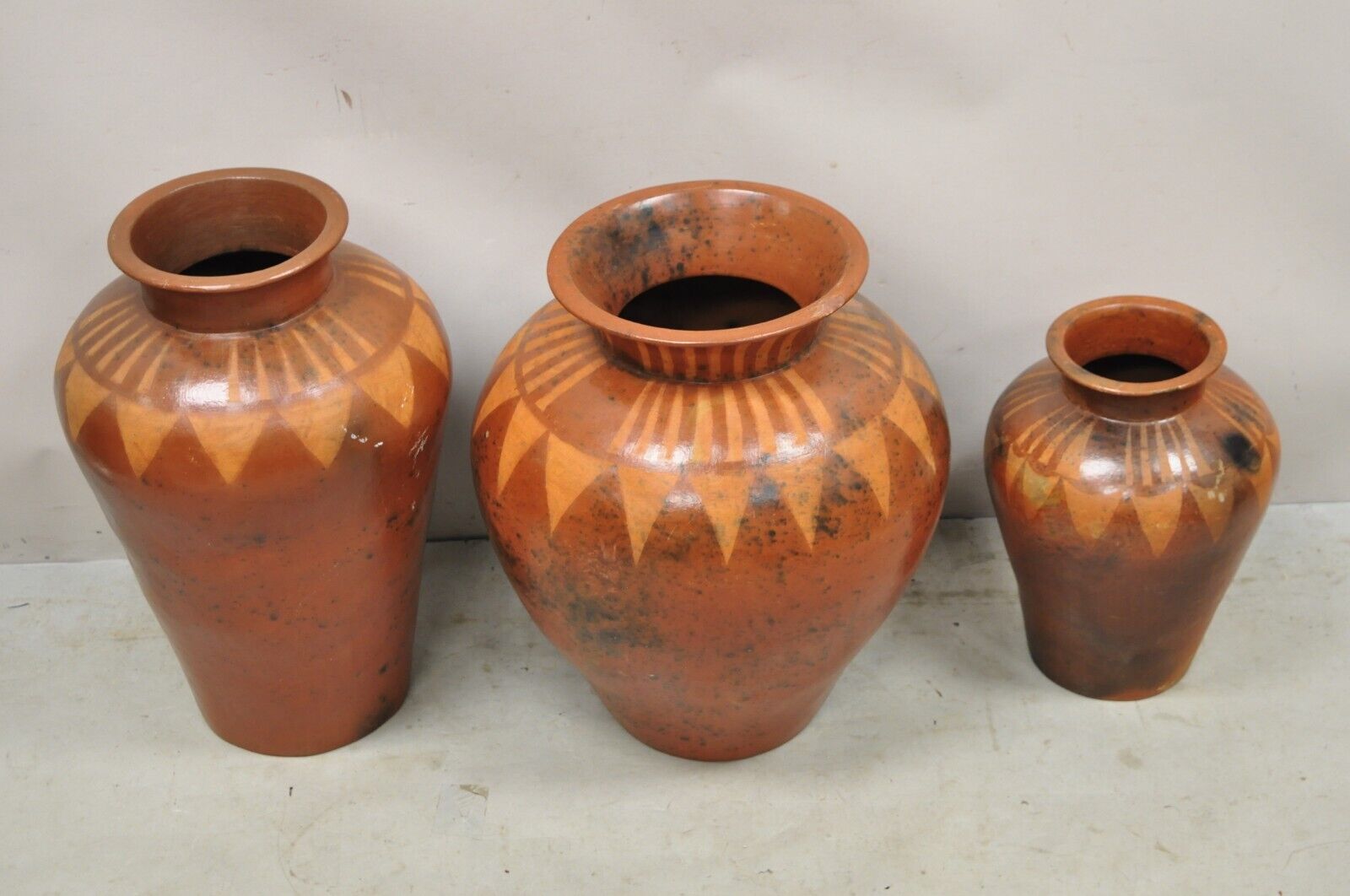 Lombok Crafts Indonesian Terracotta Clay Pottery Graduating Pot Jugs- Set of 3