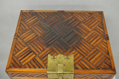 Furniture Classics Ltd Chinese Teak & Bamboo Campaign Chest Side Table on Stand