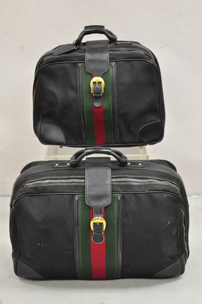 Vintage Gucci Black Canvas & Leather Suitcase Luggage Travel Bag Set - 2 Pcs