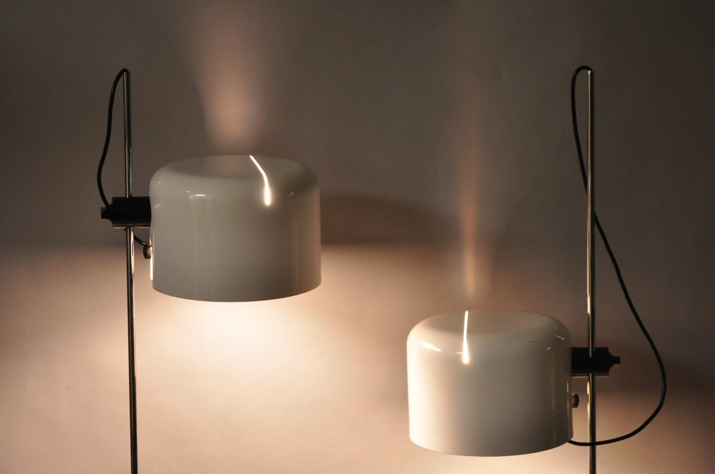Joe Colombo for Oluce Italy White Coupe Mid Century Modern Floor Lamp - a Pair