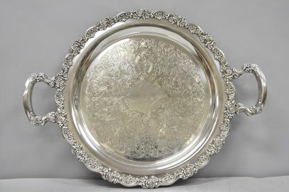 Vintage Oneida Victorian Round Silver Plated Serving Platter Tray w/ Handles
