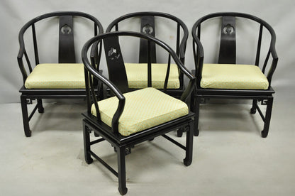 Vintage Oriental Ming Style Ebonized Horseshoe Lounge Chairs by Century (B) Pair