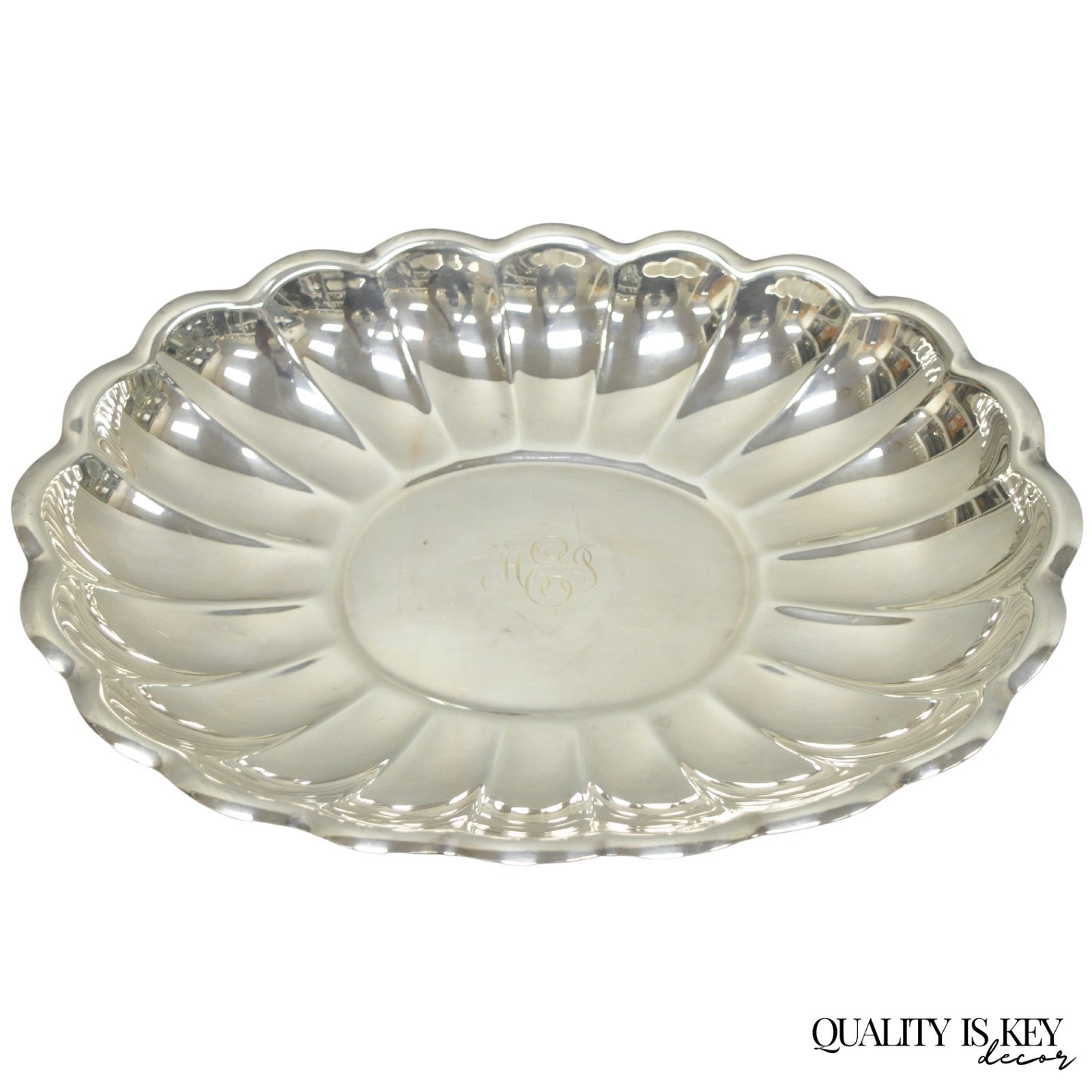 Vintage Reed & Barton "Holiday" Scalloped Oval Serving Platter Tray w/ Monogram