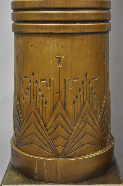 Antique Art Deco 75" Tall Wooden Pedestal Column Geometric Chevron Carved - Pair