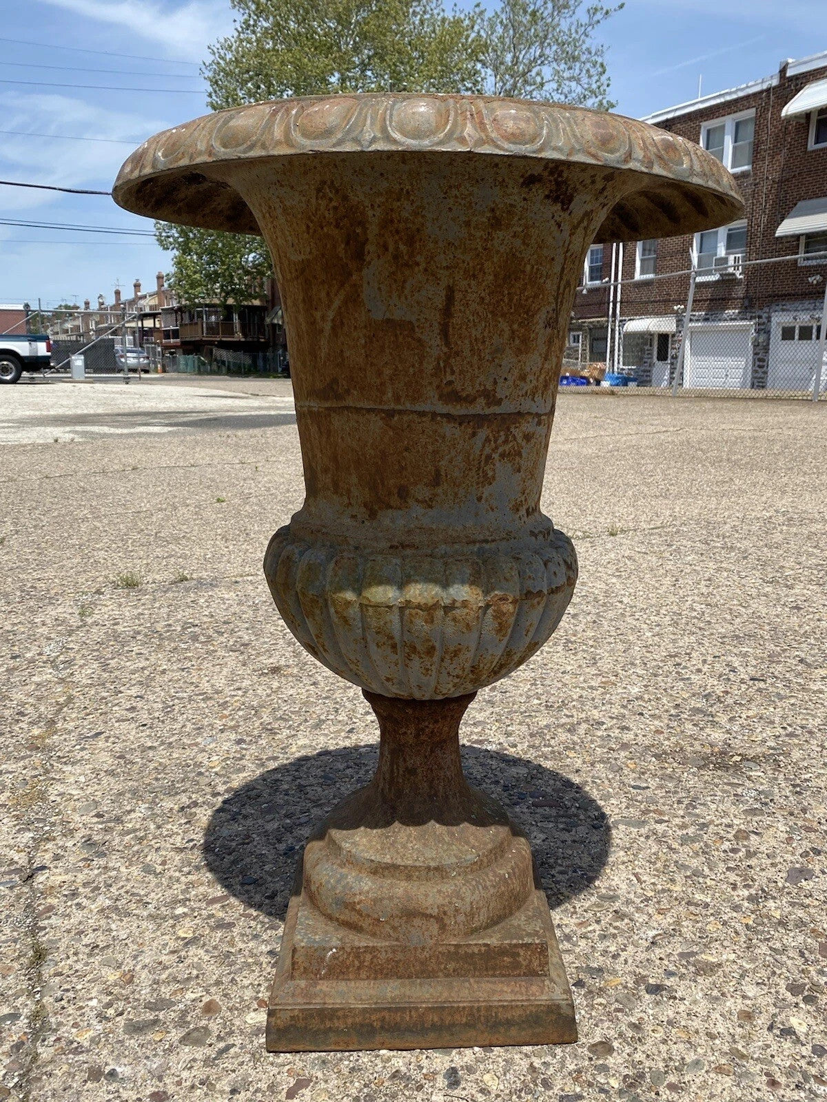 Vintage French Style Large 37" Cast Iron Campana Urn Outdoor Garden Planter Pot