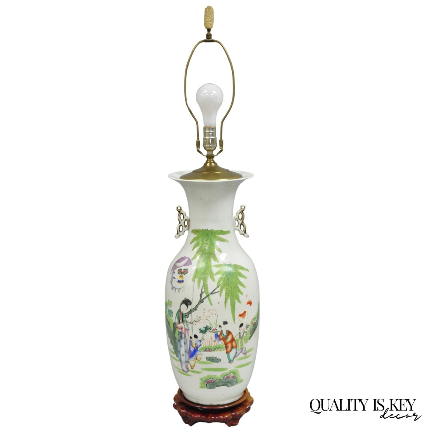 Vintage Chinese Export Large White Porcelain Figural Jardiniere Table Lamp