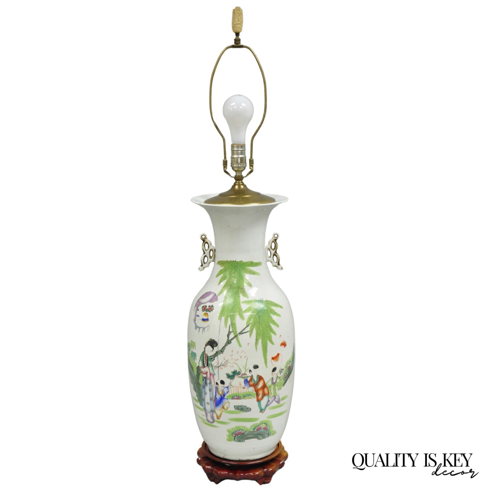 Vintage Chinese Export Large White Porcelain Figural Jardiniere Table Lamp