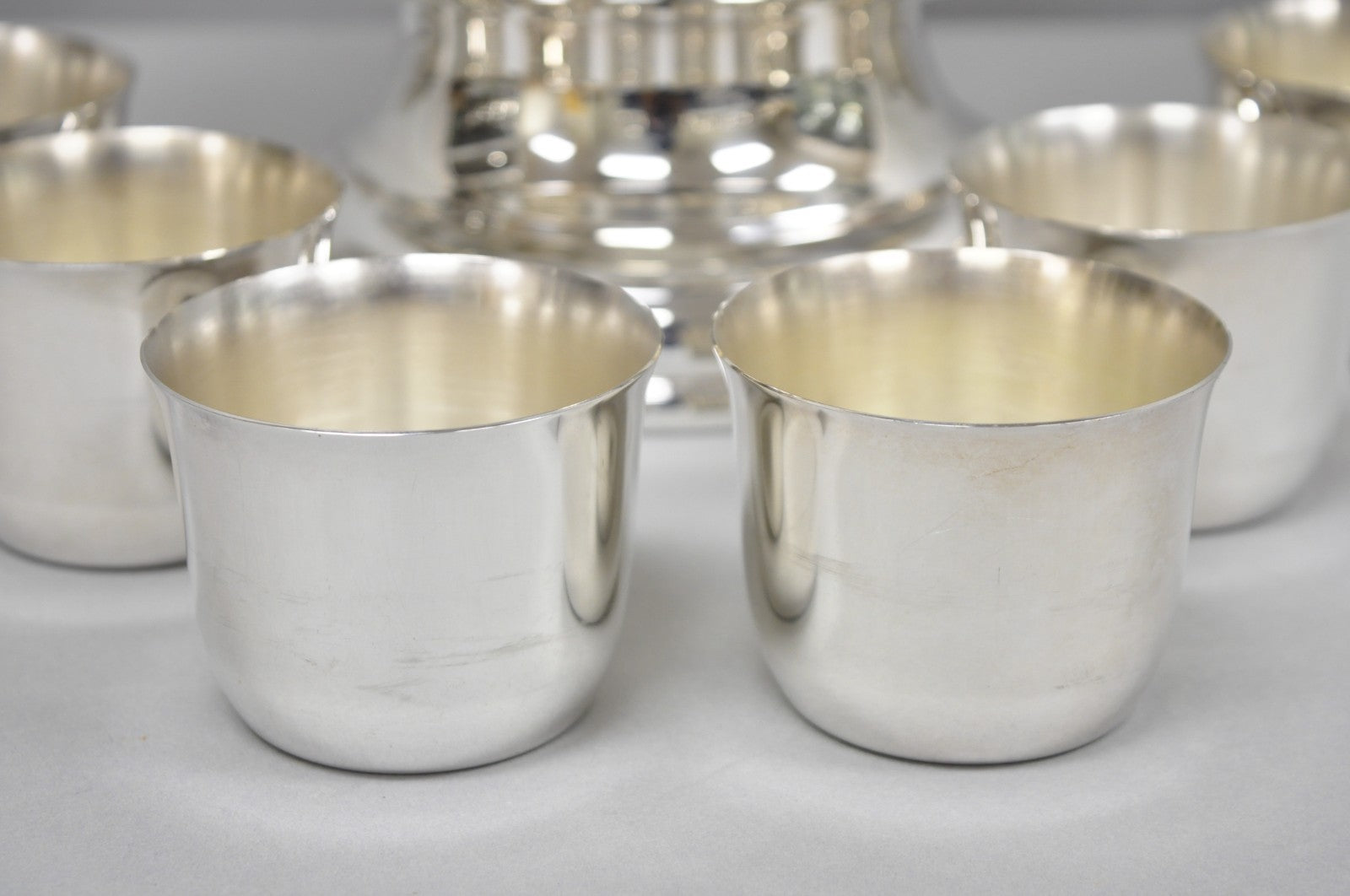 Vintage Sheridan Mid Century Modern Silver Plated Punch Bowl Set w/ 10 Cups