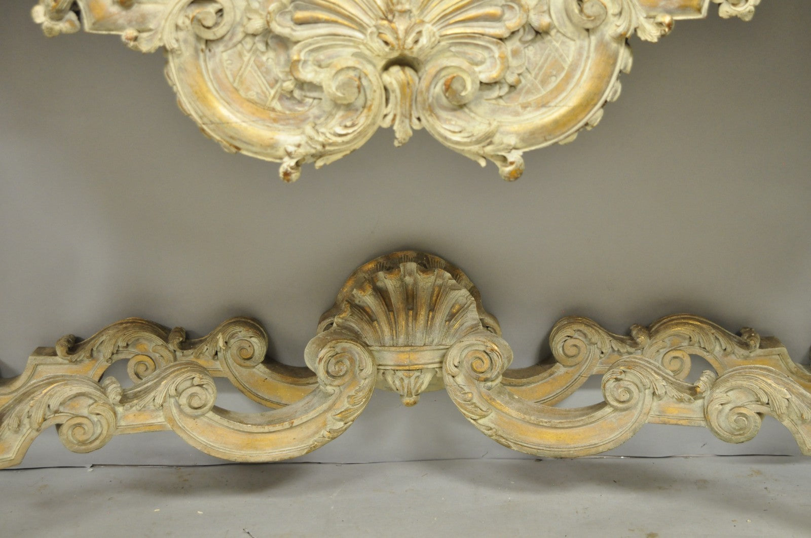 Antique French Louis XV Rococo Style Shell Carved 68" Marble Top Console Table