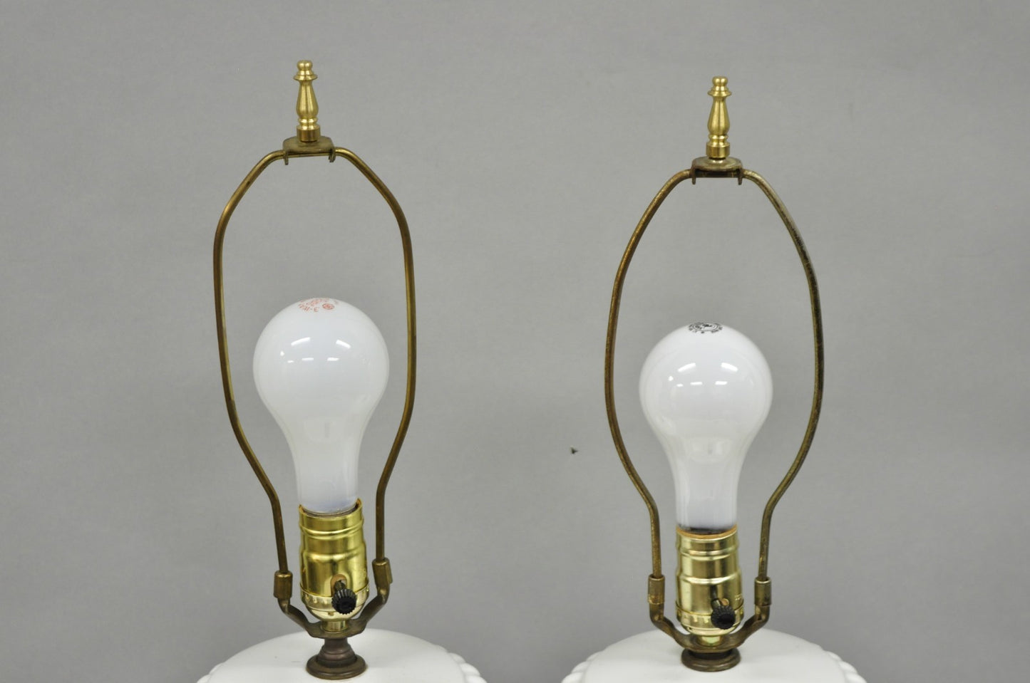 Vintage Italian Neoclassical White Porcelain Urn Table Lamps w/ Cherubs - a Pair