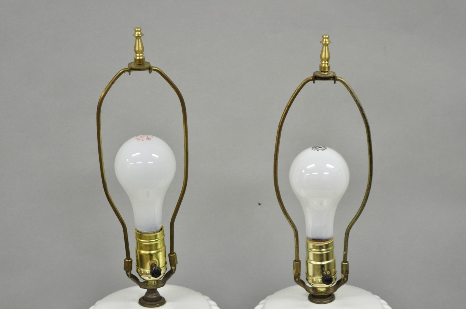 Vintage Italian Neoclassical White Porcelain Urn Table Lamps w/ Cherubs - a Pair