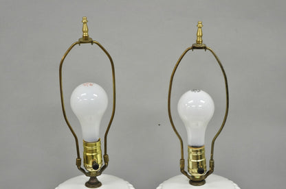 Vintage Italian Neoclassical White Porcelain Urn Table Lamps w/ Cherubs - a Pair