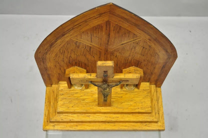Vintage Folk Art Matchstick Prison Tramp Art Crucifix Jesus Christ Sculpture