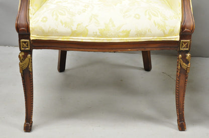 Vintage French Hollywood Regency Carved Mahogany Parlor Lounge Chairs - a Pair