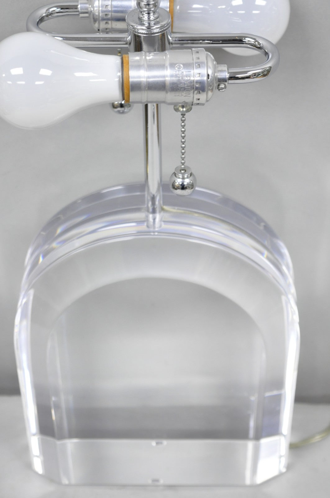 Vintage Les Prismatiques Heavy Lucite Acrylic Waterfall Arch Chrome Table Lamp