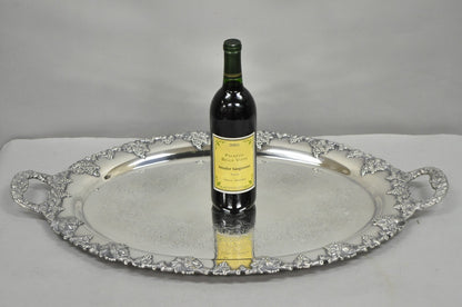 Antique English Victorian Silver Plated Grapevine Oval Bar Tray w/ Monogram