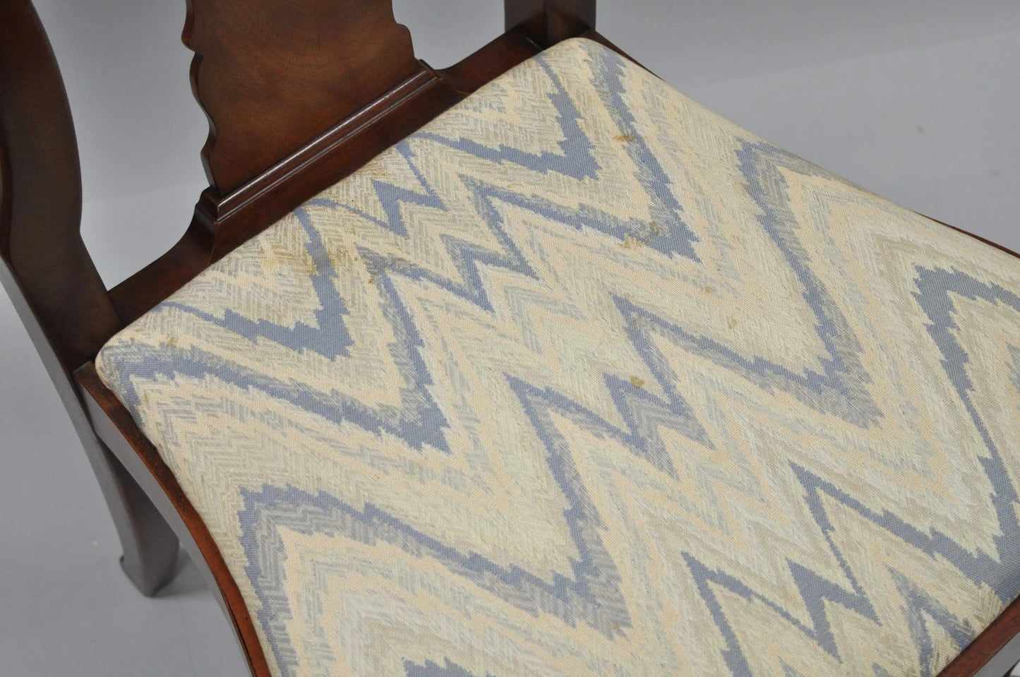 Vintage Queen Anne Style Crotch Mahogany Dining Room Side Chairs - a Pair