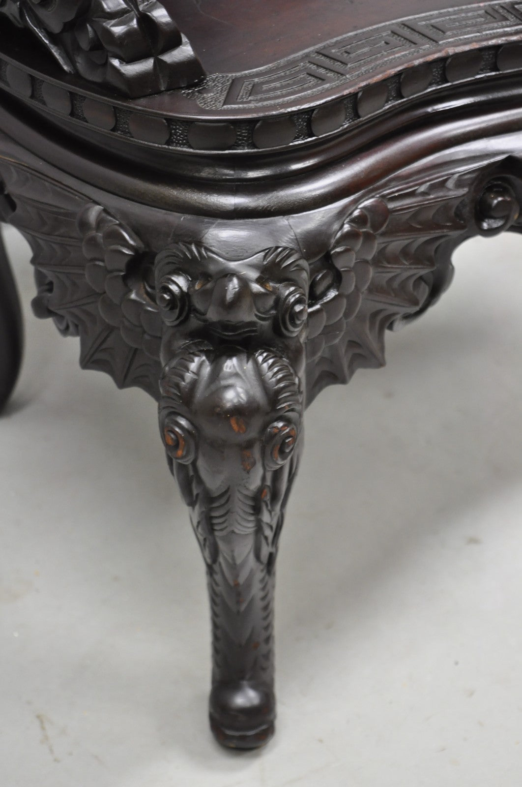 Antique Japanese Dragon Carved Wood Export Oriental Palace Lounge Arm Chair