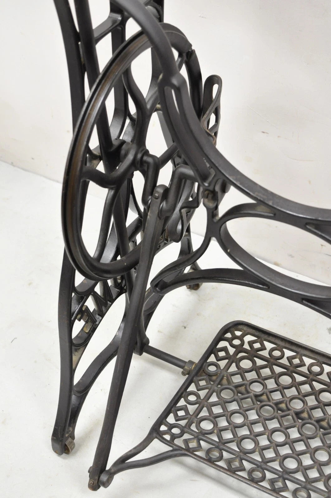 Antique Black Cast Iron Treadle Sewing Machine Table Base by New Home