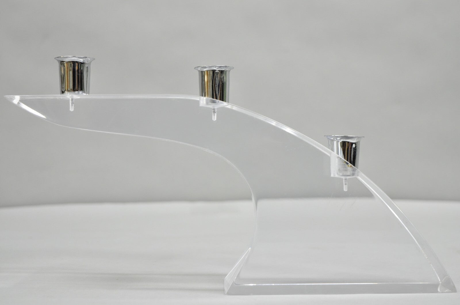 Vintage Mid Century Modern Lucite Chrome Sculptural Arched Candlestick Holder