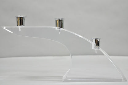 Vintage Mid Century Modern Lucite Chrome Sculptural Arched Candlestick Holder