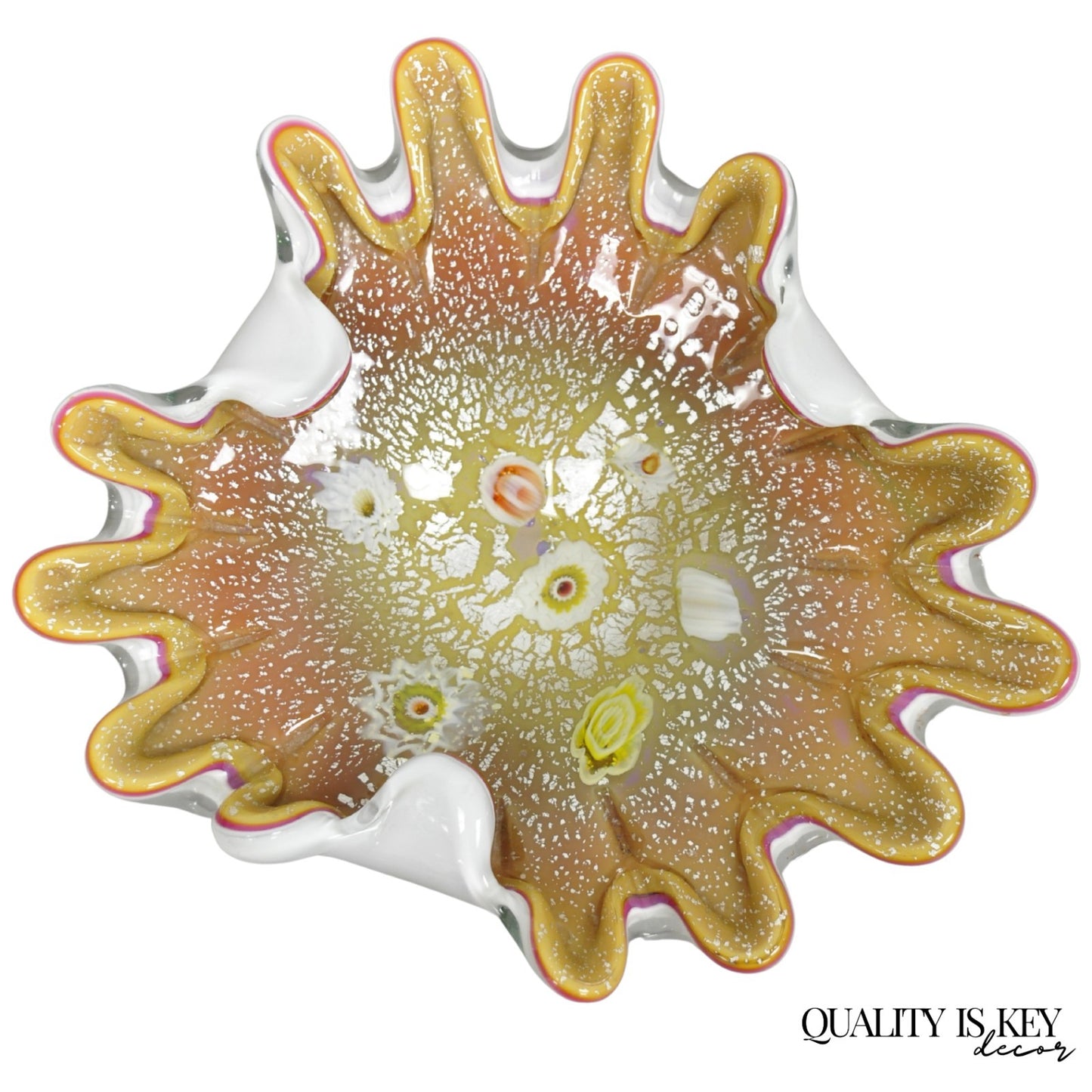 Vintage Murano Italian Art Glass Millefiore Clam Shell Candy Dish Bowl (B)