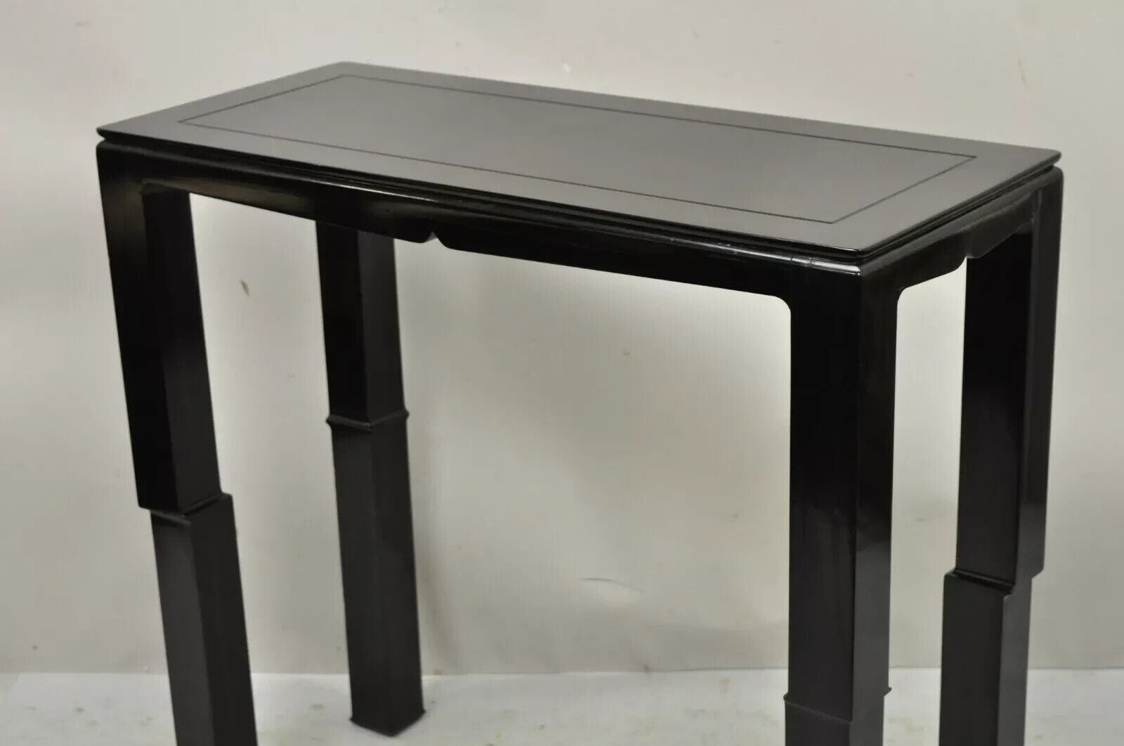 Chinese Ming James Mont Style Black Lacquer Sofa Hall Console Tables - Pair