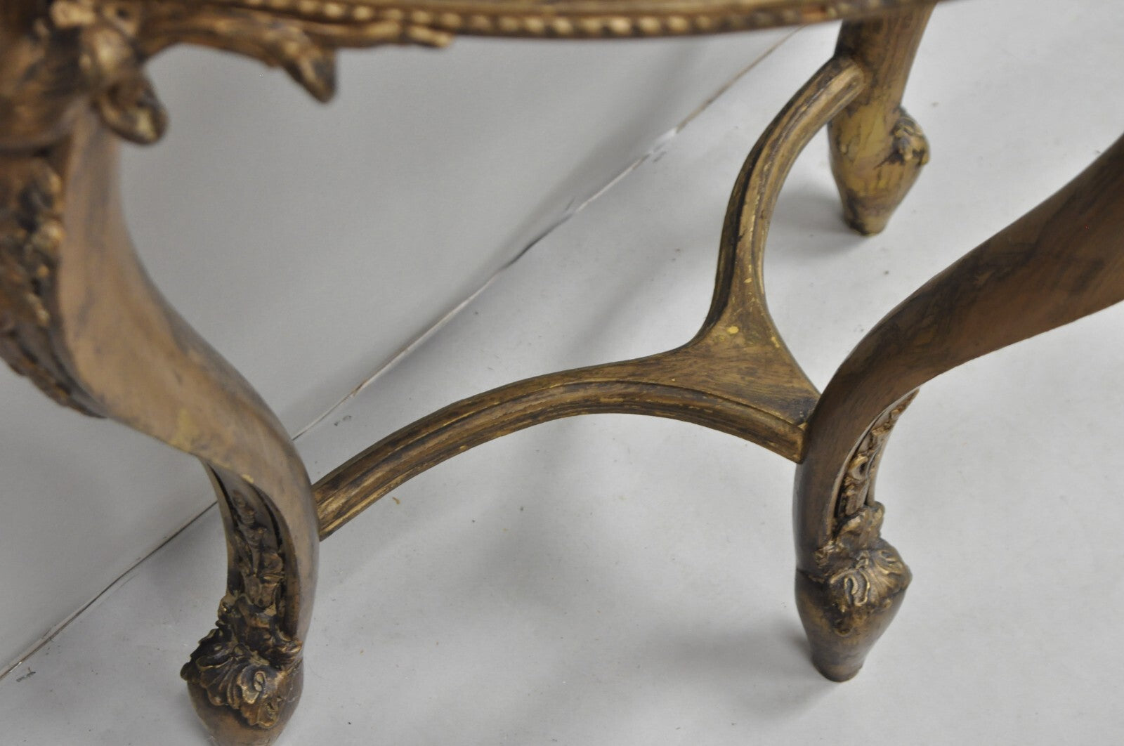 Vintage French Rococo Baroque Gold Gilt Gesso Marble Top Figural Console Table