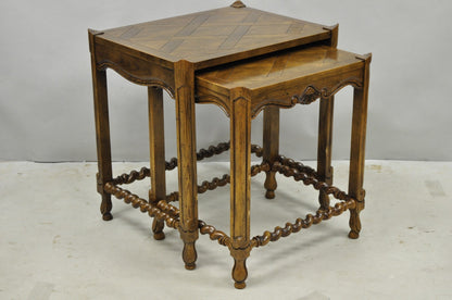 Vintage Baker Barley Twist Oak Parquetry Inlay Nesting Step Lamp Side Tables