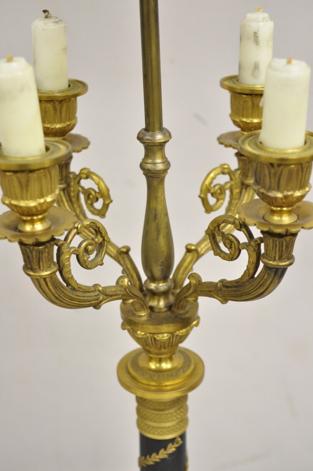 Antique French Empire Austrian Gilt Bronze Column Form Candelabra Table Lamp