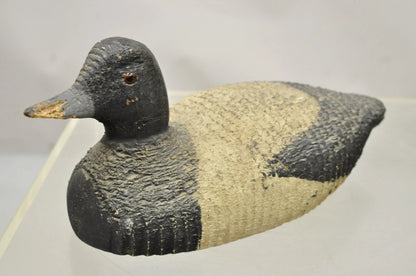 Antique Carved Wood Wooden Black and White 13" Mallard Duck Decoy w/ Glass Eyes