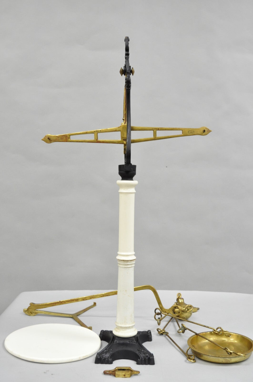 Antique W.& T. Avery English Victorian Brass & Porcelain Balance Beam Scale