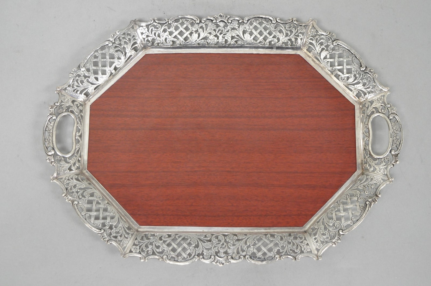 Vintage Victorian Melamine & Silver Plated Faux Wood Bar Liquor Serving Tray