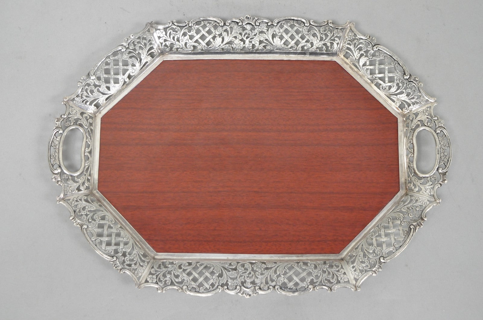 Vintage Victorian Melamine & Silver Plated Faux Wood Bar Liquor Serving Tray