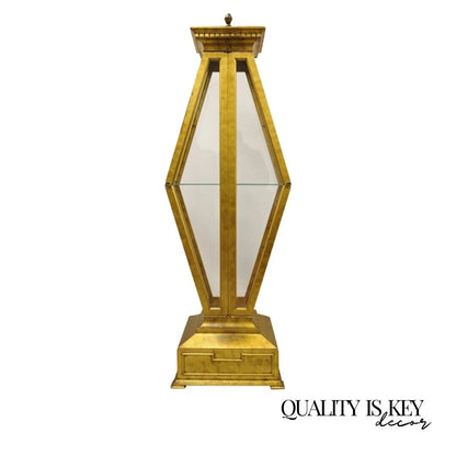 Vintage Hollywood Regency Gold Gilt Diamond Shaped Etagere Curio Display Cabinet