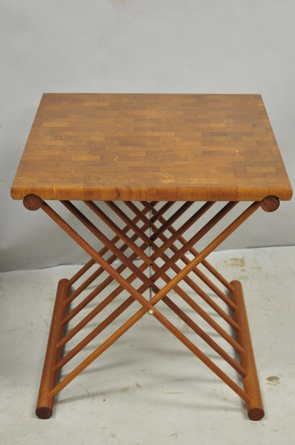 Mid Century Danish Modern Mandalay Teak Folding Campaign Style Side Tables Pair