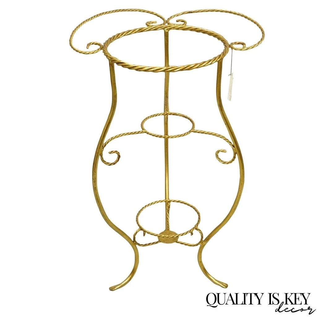 Italian Hollywood Regency Gold Iron Rope 3 Tier Bath Washstand Plant Stand Table
